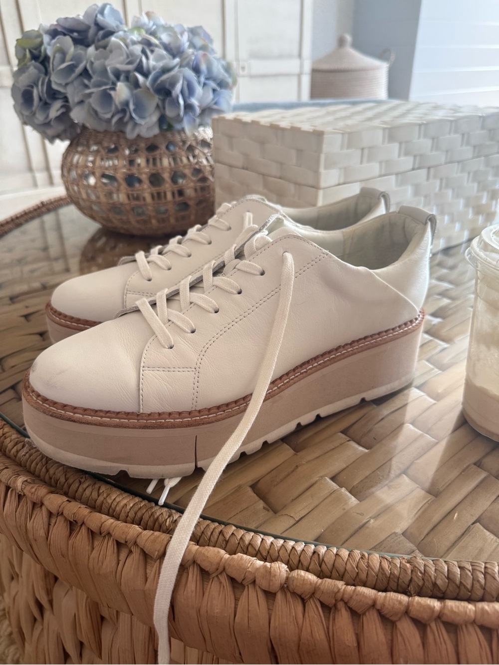 Dolce Vita White Platform Lace-Up Sneakers with Tan Trim